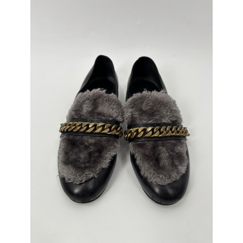 Kenneth Cole NY Black Leather Chain Fur Loafers Mules Size 7 Quiet Luxury - Picture 6 of 14